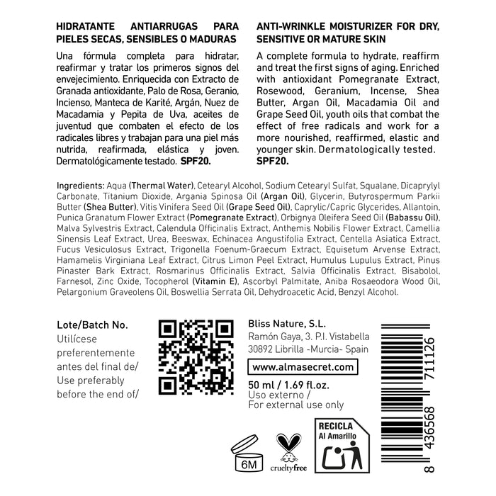 Hidratante antirrugas para o dia - Argão, Karité e Romã - FPS 20 - 50 ml - Alma Secret - 2