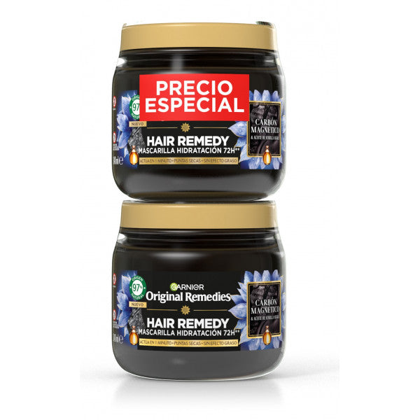 Máscara de Hidratação de Carvão Magnético Hair Remedy - Garnier : 2 x 340 ml - 1