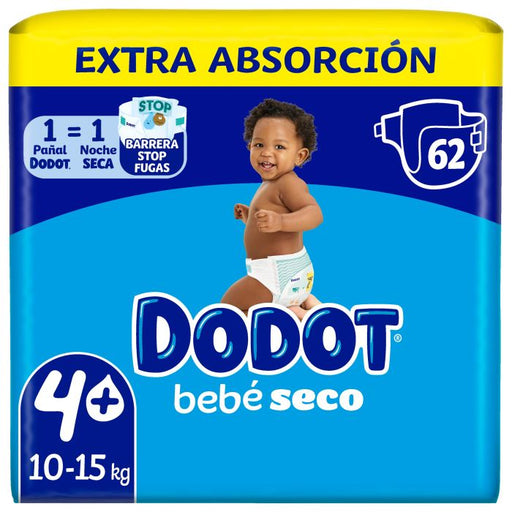 Fraldas Bebé Seco Tamanho 4+ (10-15kg): 62 Unidades - Dodot - 1