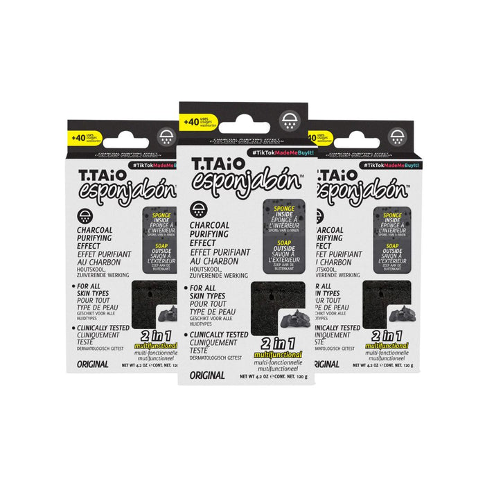Pack de 3 EsponJabón: Esponja + Sabonete 2 em 1 - 120gr - T.taio : 3x Carbón - 1