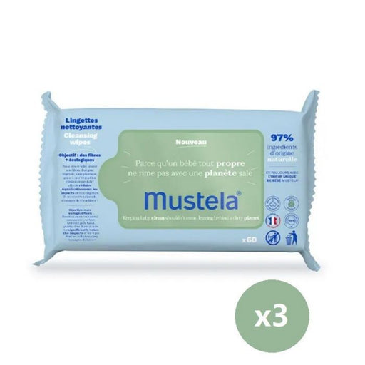 Toalhetes Ecológicos de Limpeza de Fibras Naturais - Mustela : 3x60 uds - 1