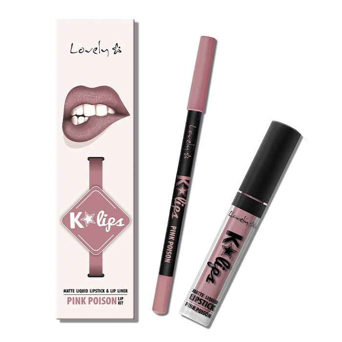 Lipliner + Batom Líquido K-lábios - Lovely : set K Lips 2 - 1