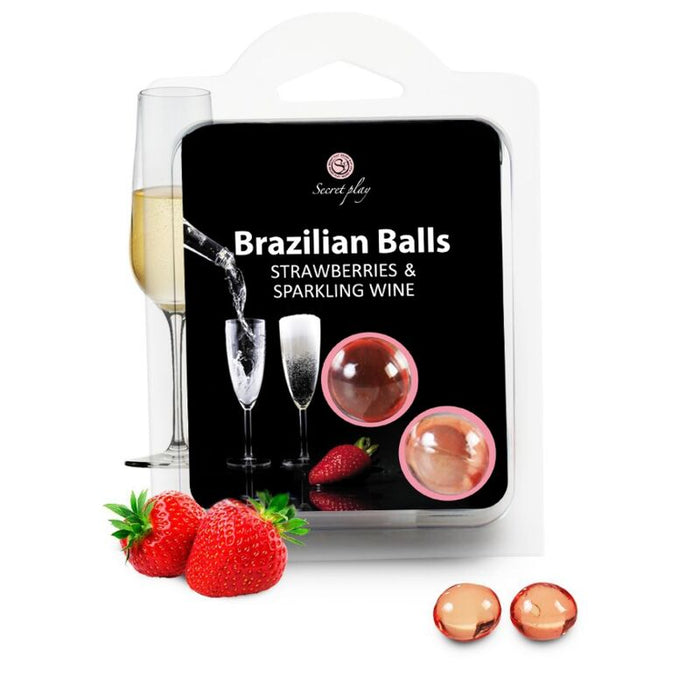 Conjunto 2 Bolas Lubrificantes Bolas Brasileiras Morangos e Cava - Secretplay Cosmetic - Secret Play - 2