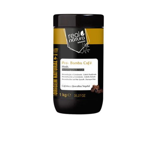 Máscara Capilar sem Sal com Café para Cabelos Danificados - Máscara Sem Sal Pro-reparação Café Bomba 1 kg - Real Natura - 1