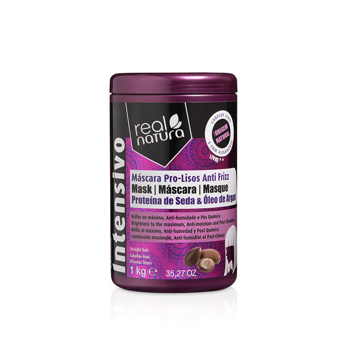 Máscara Capilar sem Sal Anti-quebra com Argan para Cabelos Lisos - Máscara Sem Sal Pro-lisos Anti Frizz Argan 1 kg - Real Natura - 1