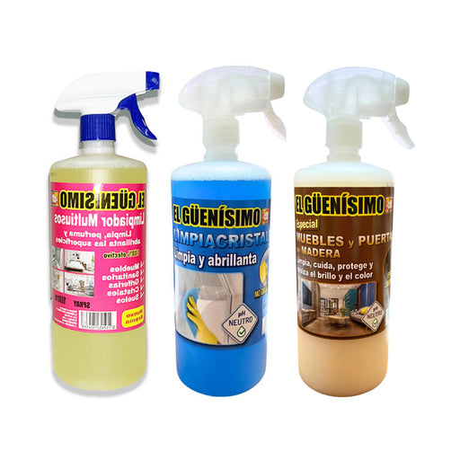 Pack 3 Limpadores - Multifuncional, Limpa-vidros e Especial para Móveis - 3x 1000ml - El Guenisimo - 1
