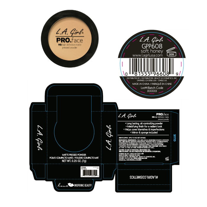 Pó Compacto - Pro Face Matte - L.A. Girl : Soft honey - 2