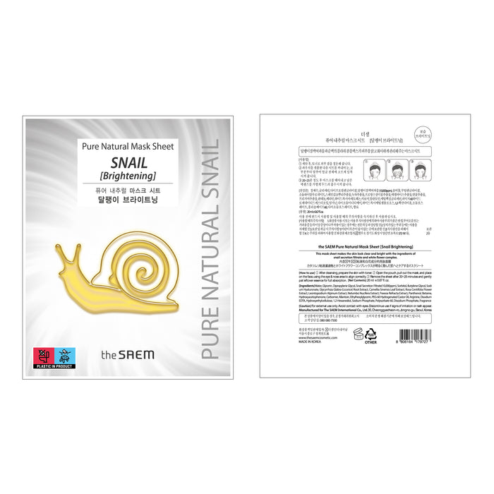 Folha de Máscara Pura Natural - Clareamento de Caracol 2022 - The Saem - 2