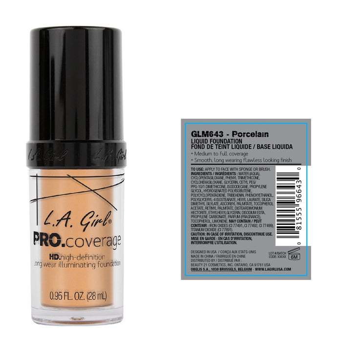 Liquid Foundation - Pro Coverage Illuminating - L.A. Girl : Porcelain - 2