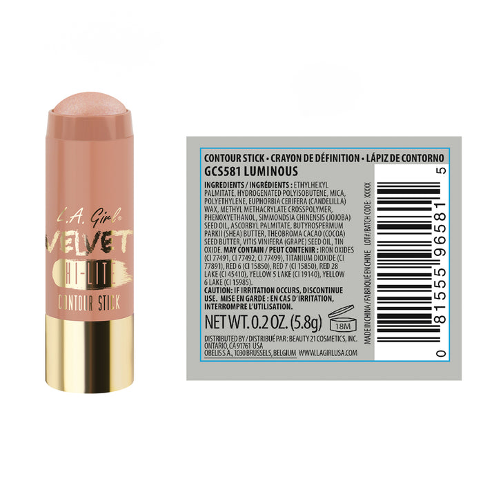 Barra de Contorno de Rostro - Velvet Contour Stick - L.A. Girl : Luminous - 2