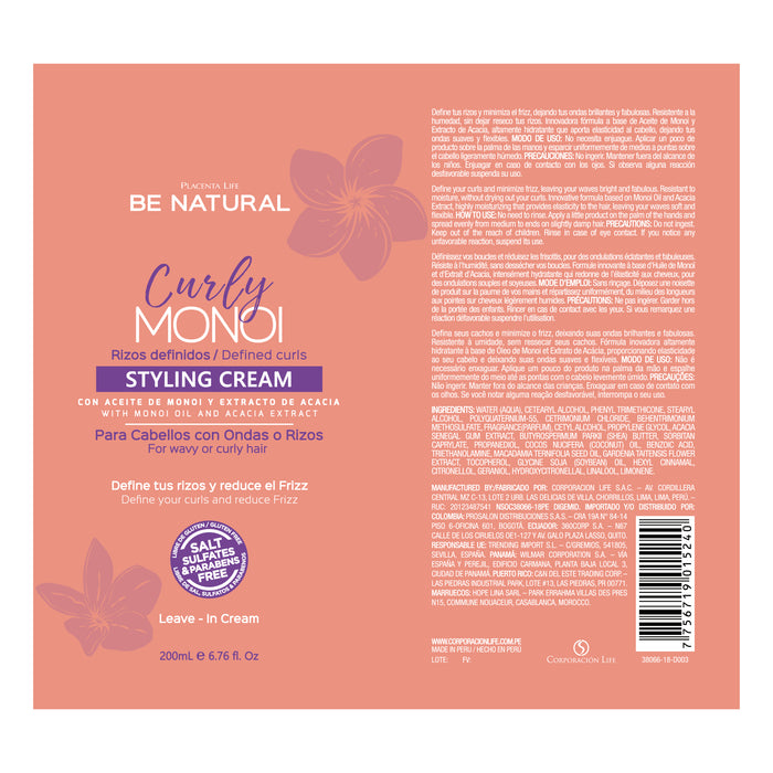 Crema Rizos Definidos - Curly Monoi Styling Cream 200ml - Be Natural - 2