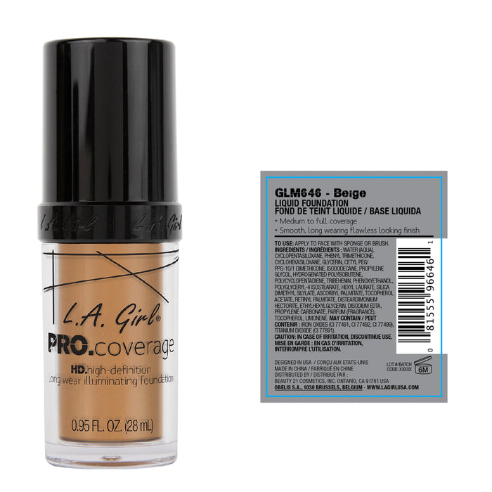 Liquid Foundation - Pro Coverage Illuminating - L.A. Girl : Beige - 2