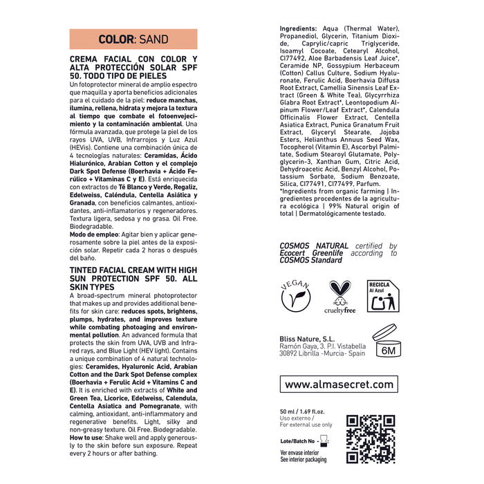 Protetor solar facial com cor SPF50: Sand 50 ml - Alma Secret - 3
