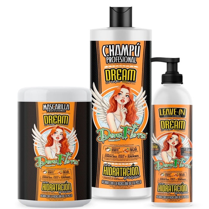 Pack Cream Dream: Champô 1000ml + Máscara 100ml + Leave‑In 500ml - Dona Flora - 1