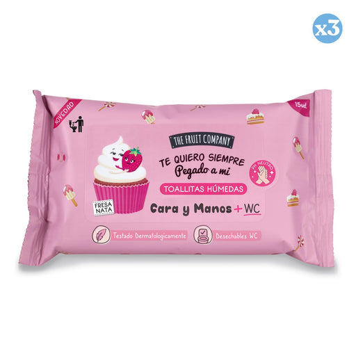 Pack 3x - Lenços hidroalcoólicos de morango e creme - The Fruit Company - 1