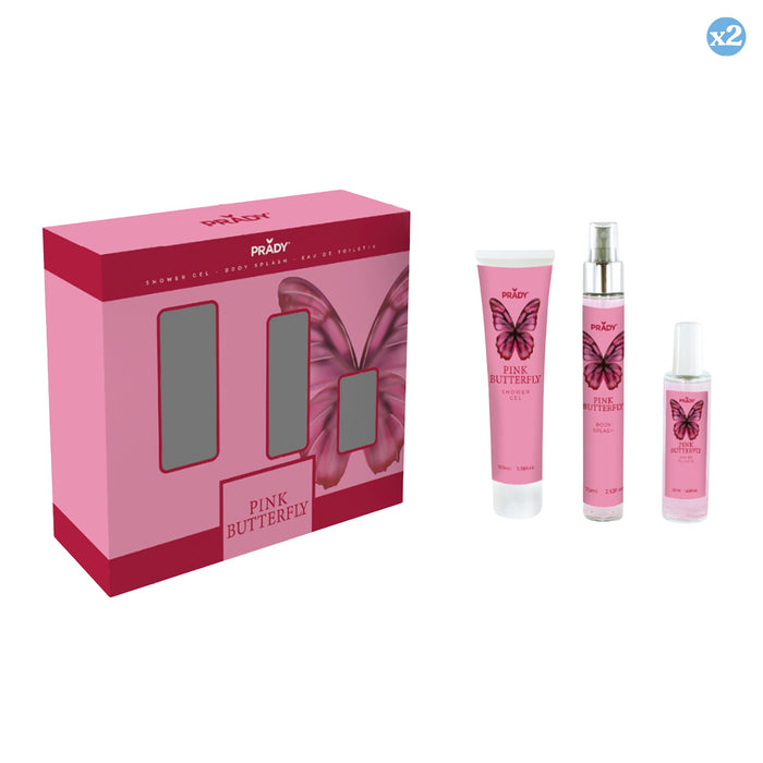 Pack 2x - Conjunto Pink Butterfly - Eau de Toilette, Body Splash e Loção Corporal - 225 ml - Prady - Prady - 1