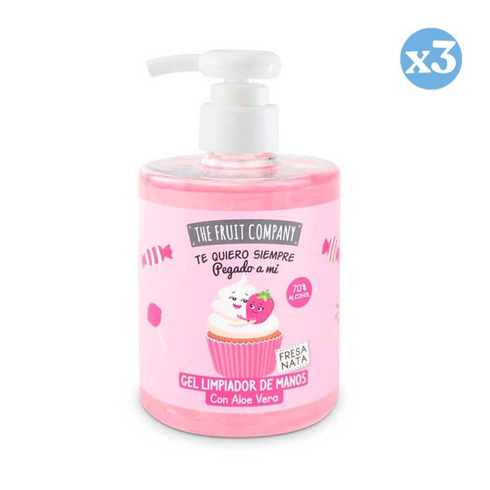 Pack 3x - Gel de Limpeza de Mãos - Morango e Nata - 500ml - The Fruit Company - 1