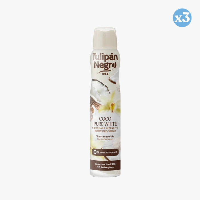 Pack 3x - DESODORANTE CORPORAL EM SPRAY TN COCO PURO BRANCO 200 ML - Tulipan Negro - 1
