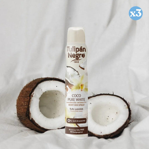 Pack 3x - DESODORANTE CORPORAL EM SPRAY TN COCO PURO BRANCO 200 ML - Tulipan Negro - 2