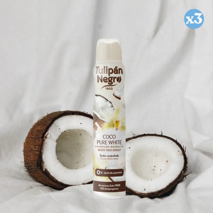 Pack 3x - DESODORANTE CORPORAL EM SPRAY TN COCO PURO BRANCO 200 ML - Tulipan Negro - 2