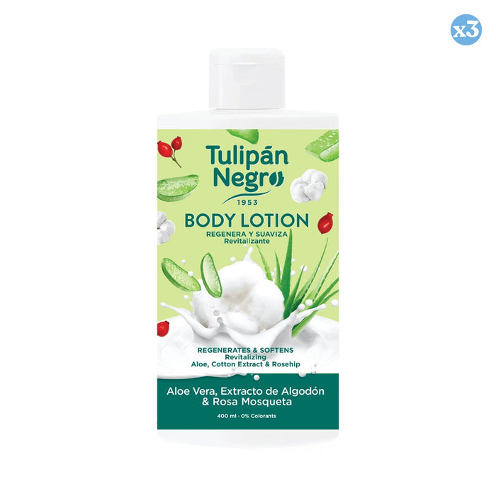 Pack 3x - LOÇÃO CORPORAL T.NEGRO ALOÉ, ALGODÓN E ROSA M 400ML - Tulipan Negro - 1