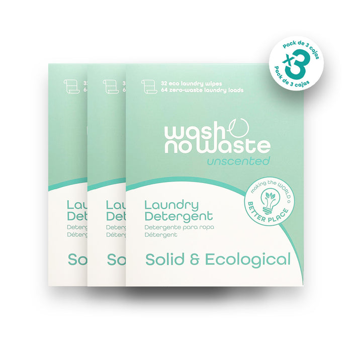 Detergente em tiras biodegradável - Sem fragrância - Pacote com 3 - Wash No Waste - 1