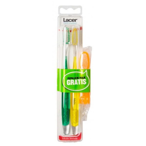 Pacote de escova de dentes - Lacer: Medio x2 + Cepillo de Viaje - 2