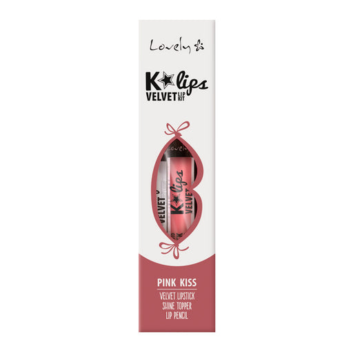 Conjunto de batons K&#39;lips Velvet - Batom Matte+liner+gloss - Lovely: Lovely Set Labial  K'Lips Velvet  N3 Pink Kiss - 1